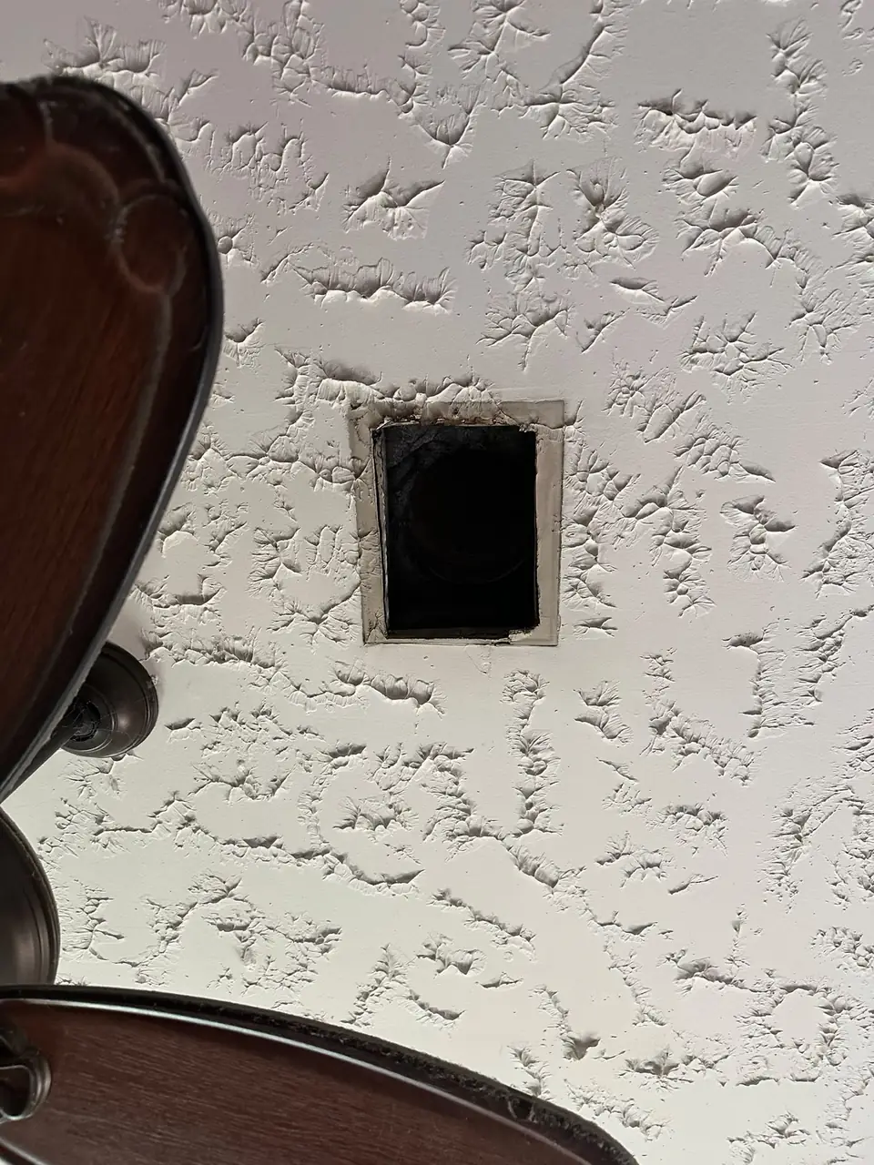 Ceiling air vent with the register removed for cleaning