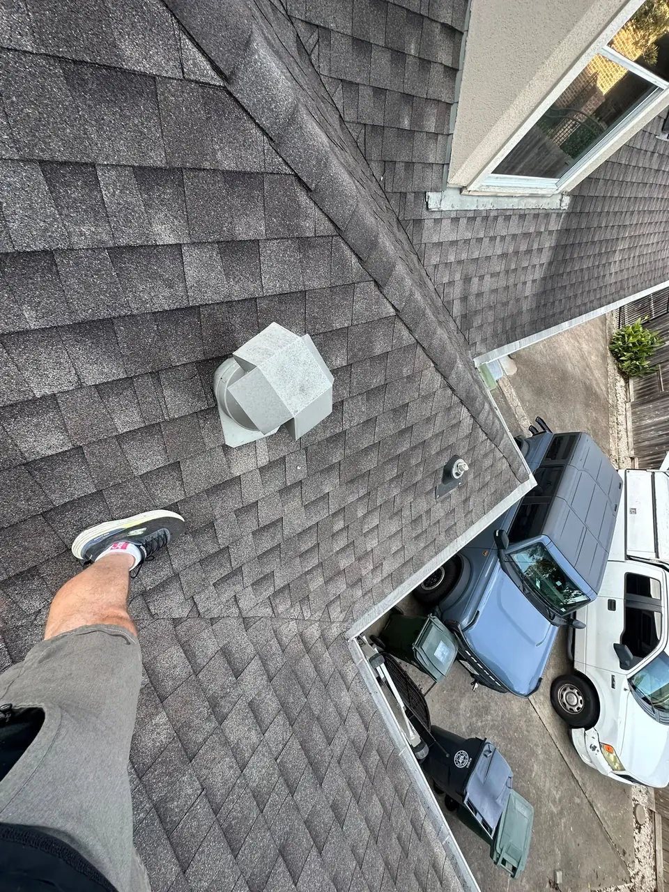 Roof dryer vent seen from above